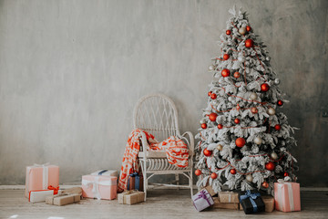 Christmas home tree with garlands of lights new year white winter