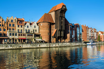 Famous historic Medieval port Crane (Żuraw / Krantor) - one of the Gdańsk water gates. Sunny...