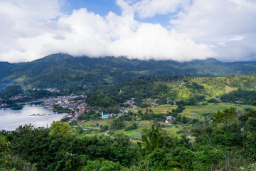 Fototapeta na wymiar View of Ajibata town - Parapat from Motung hill highway