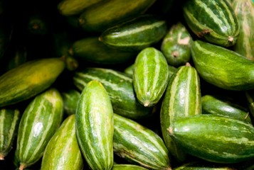 Close-up of fresh cucumbers in grocery store