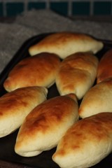 Delicious fresh pies on the table view