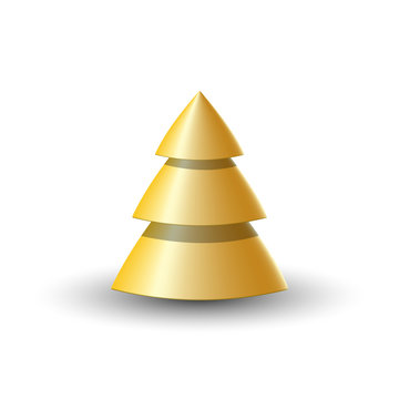 Abstract golden 3D Christmas tree. Isolate New Year realistic cone shape tree.