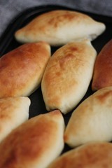 Delicious fresh pies on the table view