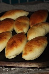 Delicious fresh pies on the table view