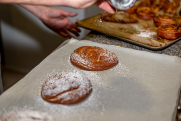 Pastry decoration in a bakery in Madrid, Spain