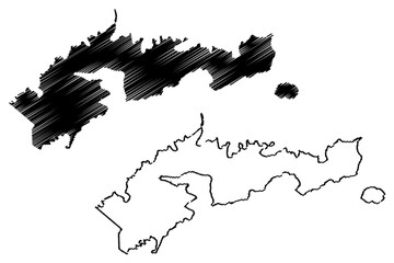 Eastern District, American Samoa (Unincorporated and unorganized U.S. territory, United States of America) map vector illustration, scribble sketch Western Samoa (Tutuila, Aunu'u island) map