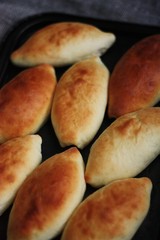 Delicious fresh pies on the table view