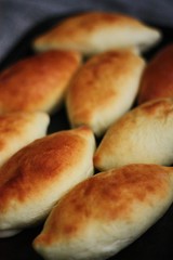 Delicious fresh pies on the table view