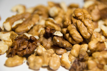 Walnuts on a white background.