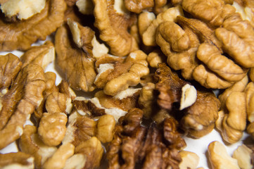 Walnuts on a white background.
