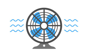 Electric desk fan icon.  Air roating propeller. Ventilation, air conditioning device.