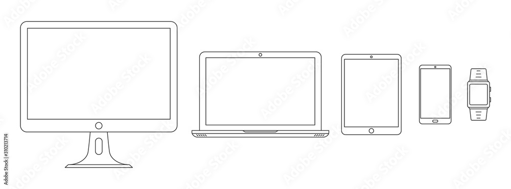Wall mural set of linear device icons. vector outline devices