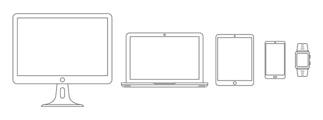 Set of linear device icons. Vector outline devices