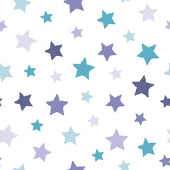 Seamless abstract pattern with white hand drawn shabby stars of different size on white background. Nice