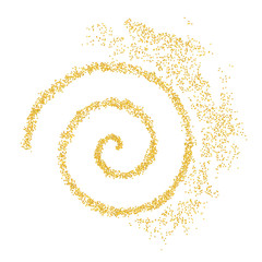 Background plume golden texture spiral crumbs. Gold dust scattering on a white background. Sand particles grain or sand assembled. Vector backdrop dune, pieces abstraction. Illustration grunge design