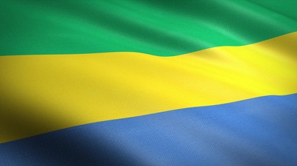 Flag of Gabon. Realistic waving flag 3D render illustration with highly detailed fabric texture