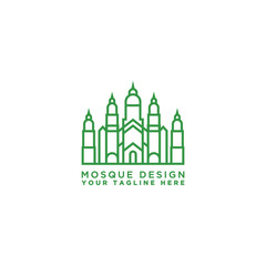 Creative illustration of the mosque in line style. Islamic Day Celebration. - Vector 