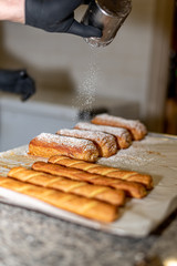 Pastry decoration in a bakery in Madrid, Spain