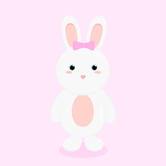 This is cute cartoon hare on white background. illustration in flat style. Easter bunny in white isolation.