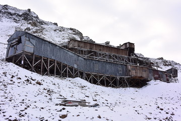 Old mine on a hill in Spitsbergen 