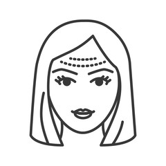 Forehead lift black line icon. Cosmetic surgery. Skin care. Facial rejuvenation. Blond woman concept. Sign for web page, mobile app, banner, social media. Editable stroke.