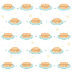 Cute pudding seamless pattern. Digital art of a Brazilian dessert called "pudim de leite"