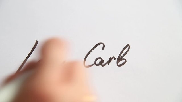 Hand writing Low carb on white paper