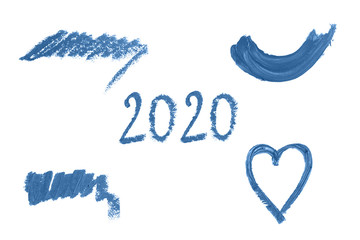 Fototapeta premium Set of delicate blue textured strokes toned blue isolated on white.