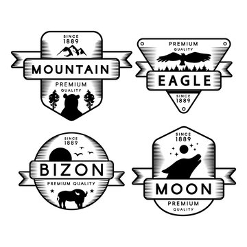 Flying Eagle and Bizon, Moon and Mountain Set Logo