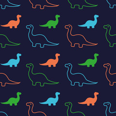 Vector dinosaur outline and silhouette seamless pattern background. Perfect for fabric, scrapbooking, wallpaper projects.