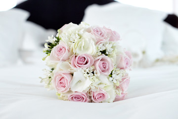 Bouquet of pink and white roses. Floral arrangement