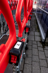 Close-up money slot on shopping cart .rental fee 1 €