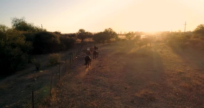 Horseback Riding Sunset Drone Footage