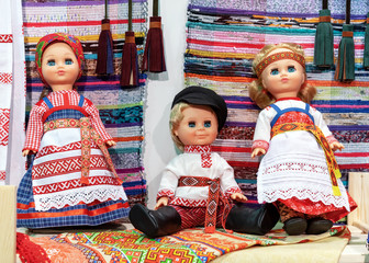 Children's dolls in national Russian costumes.