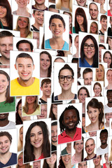 People background group of multiracial young smiling happy faces portrait format diversity