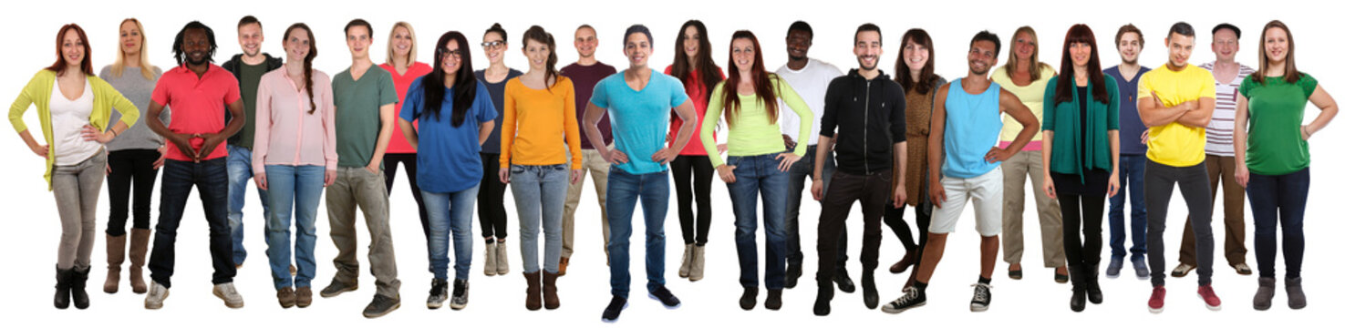 Multicultural large group of young people smiling happy multi ethnic full body standing