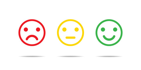 Emoji reaction isolated vector icons. Red yellow green colors. Set of emoji icon. Smile sad face. Angry icon