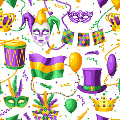 Mardi Gras party seamless pattern. © incomible