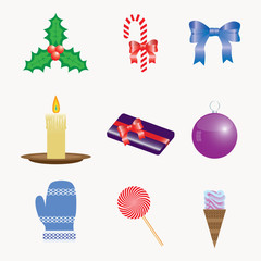 Set of christmas symbols. Collection of design elements. Vector illustration