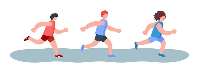 Three people running in a sports. Vector illustration