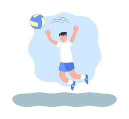 Volleyball player hits the ball in a sports