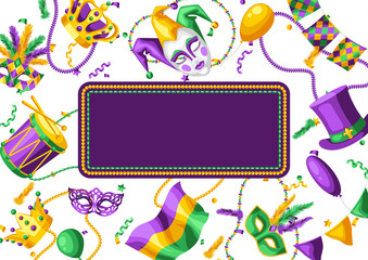 Mardi Gras party greeting or invitation card. © incomible