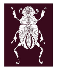 Fototapeta na wymiar Pattern for coloring book. Coloring pages for adults and children. Natural elements, patterns. Antistress, art therapy. Black and white image of a beetle.