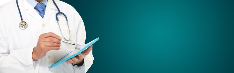 Medical doctor on a green background