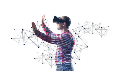 Young man exploring virtual world