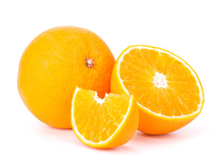 Orange fruit sliced juicy isolated on white background, closeup