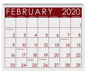 2020: Calendar: Month Of February