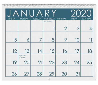 2020: Calendar: Month Of January