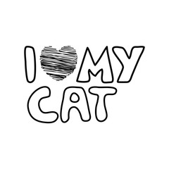 Fototapeta premium I love my cat - text doodle