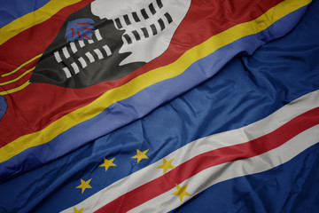 waving colorful flag of cape verde and national flag of swaziland.